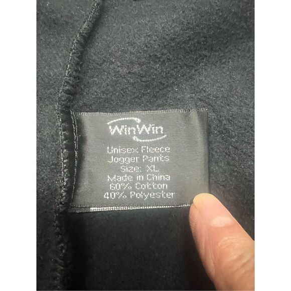 Win Win Unisex Fleece Joggers Black Sz XL NWT - Picture 3 of 5